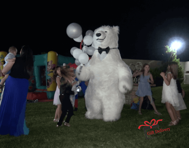 White Bear for Children's Kids Parties in Athens. Order a greeting from a polar bear in Athens. Polar bear for birthday. polar bear in Athens. Order a Polar Bear for children's kids parties. Animator White Polar Bear for a Children's kids Party in Athens. Mascotte White Polar Bear at a kids children's party. Gift Delivery.